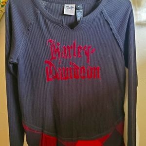 Harley Davidson Black LS Top w/Red & plaid design